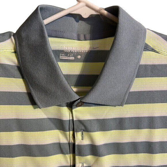 Nike‎ Golf Polo Mens L Green Striped Short Sleeve Performance - Picture 1 of 4